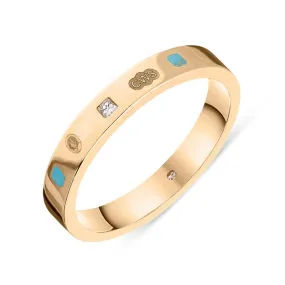 18ct Rose Gold 0.05ct Diamond Turquoise King's Coronation Hallmark Princess Cut 3mm Ring