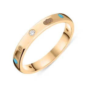 18ct Rose Gold 0.06ct Diamond Turquoise King's Coronation Hallmark 3mm Ring