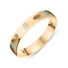 18ct Rose Gold 0.08ct Diamond Turquoise King's Coronation Hallmark 4mm Ring