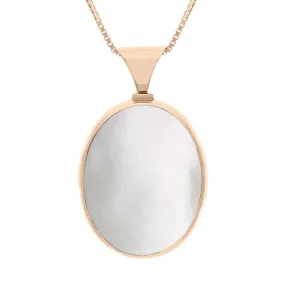 18ct Rose Gold Blue John Mother of Pearl Queens Jubilee Hallmark Double Sided Oval Necklace