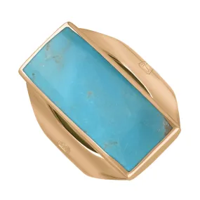 18ct Rose Gold Turquoise King's Coronation Hallmark Medium Oblong Ring