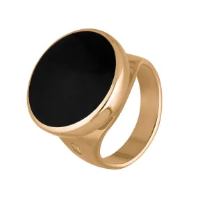 18ct Rose Gold Whitby Jet King's Coronation Hallmark Small Round Ring