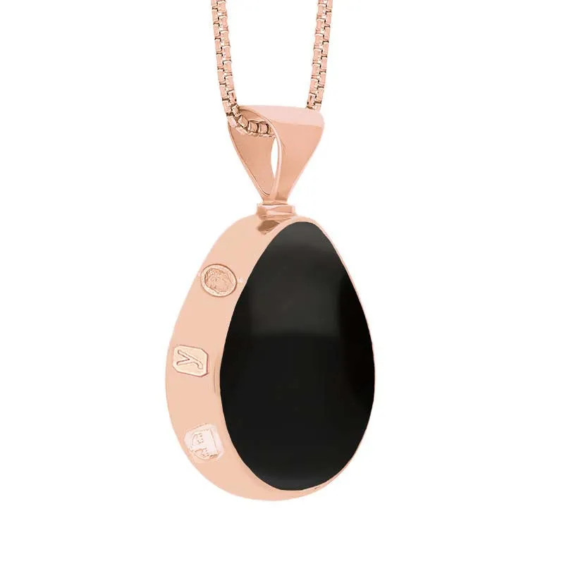 18ct Rose Gold Whitby Jet Lapis King's Coronation Hallmark Double Sided Pear-shaped Necklace