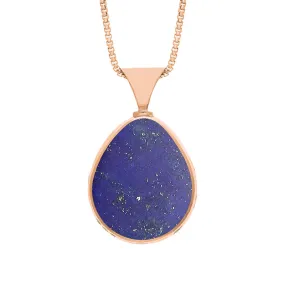 18ct Rose Gold Whitby Jet Lapis King's Coronation Hallmark Double Sided Pear-shaped Necklace