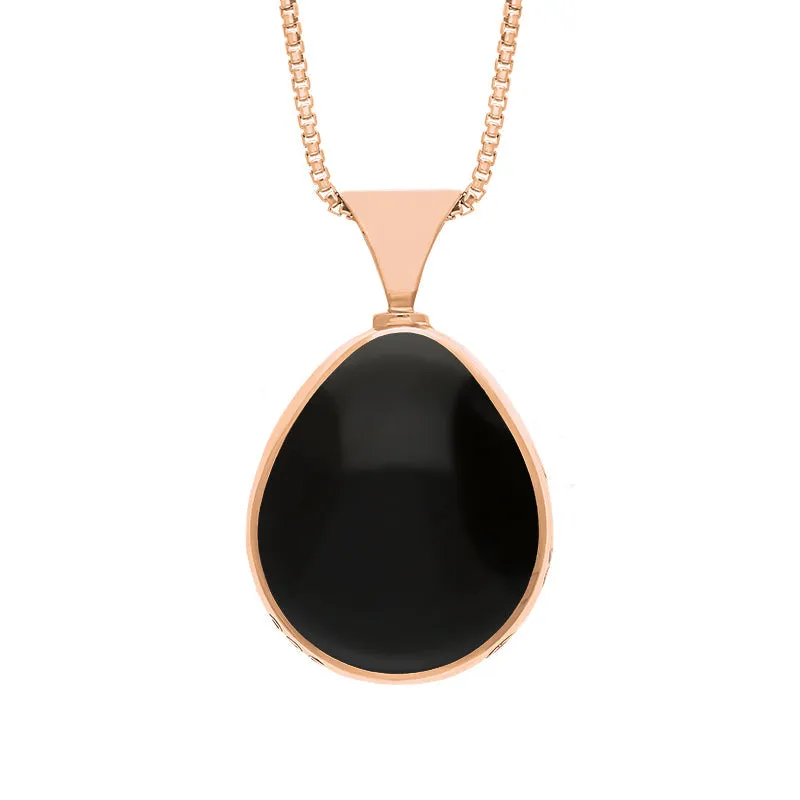 18ct Rose Gold Whitby Jet Lapis King's Coronation Hallmark Double Sided Pear-shaped Necklace