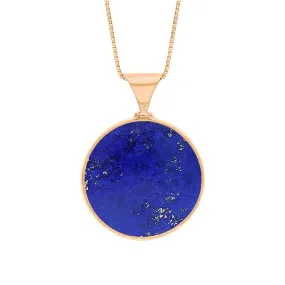 18ct Rose Gold Whitby Jet Lapis King's Coronation Hallmark Double Sided Round Necklace