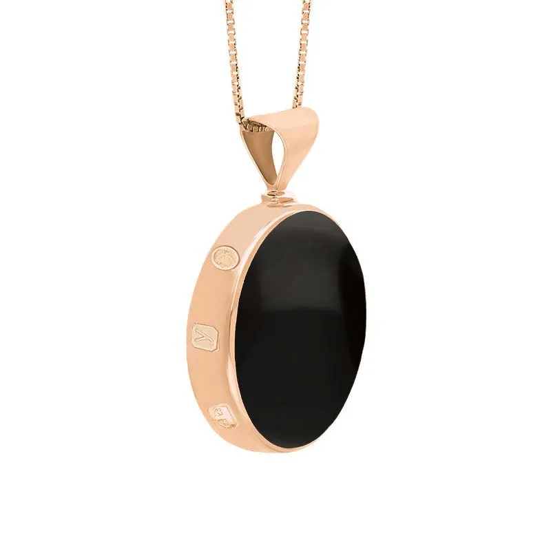 18ct Rose Gold Whitby Jet Lapis King's Coronation Hallmark Double Sided Round Necklace