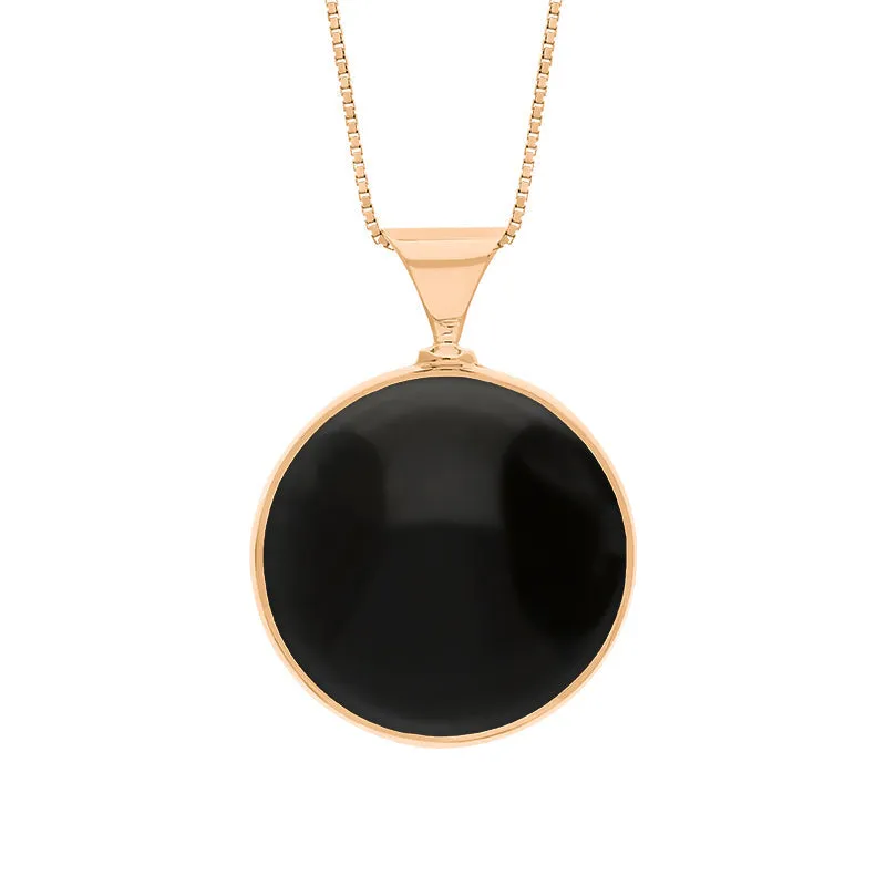 18ct Rose Gold Whitby Jet Lapis King's Coronation Hallmark Double Sided Round Necklace