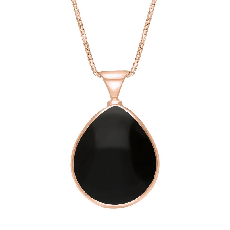 18ct Rose Gold Whitby Jet Lapis Lazuli Queens Jubilee Hallmark Double Sided Pear-shaped Necklace