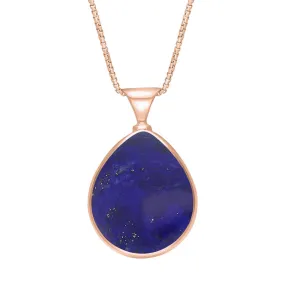 18ct Rose Gold Whitby Jet Lapis Lazuli Queens Jubilee Hallmark Double Sided Pear-shaped Necklace