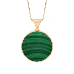 18ct Rose Gold Whitby Jet Malachite King's Coronation Hallmark Double Sided Round Necklace