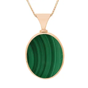 18ct Rose Gold Whitby Jet Malachite Queens Jubilee Hallmark Double Sided Oval Necklace