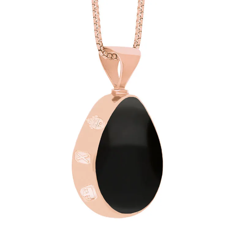 18ct Rose Gold Whitby Jet Mother of Pearl Queens Jubilee Hallmark Double Sided Pear-shaped Necklace