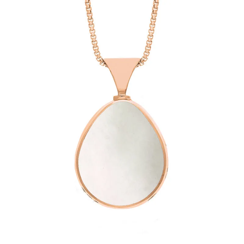 18ct Rose Gold Whitby Jet Mother of Pearl Queens Jubilee Hallmark Double Sided Pear-shaped Necklace