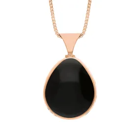 18ct Rose Gold Whitby Jet Mother of Pearl Queens Jubilee Hallmark Double Sided Pear-shaped Necklace