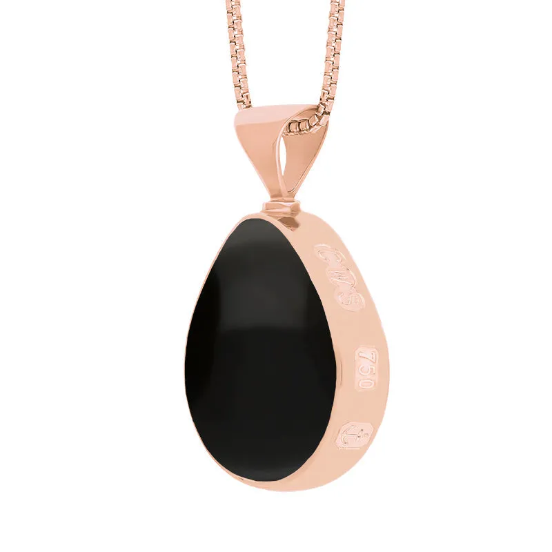 18ct Rose Gold Whitby Jet Mother of Pearl Queens Jubilee Hallmark Double Sided Pear-shaped Necklace