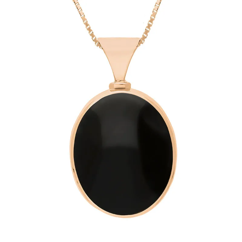 18ct Rose Gold Whitby Jet Turquoise King's Coronation Hallmark Double Sided Oval Necklace