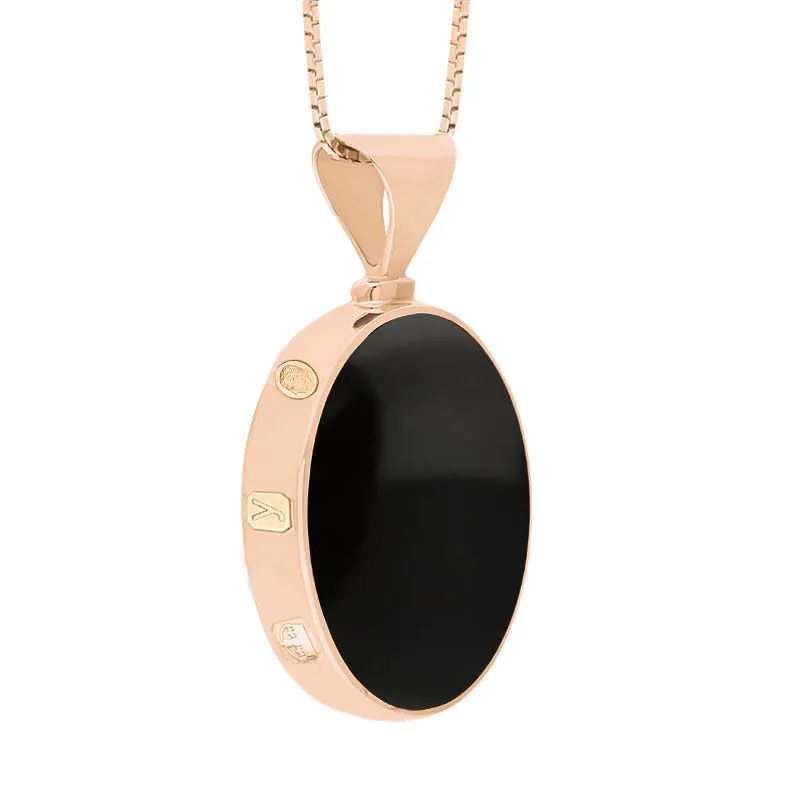 18ct Rose Gold Whitby Jet Turquoise King's Coronation Hallmark Double Sided Oval Necklace