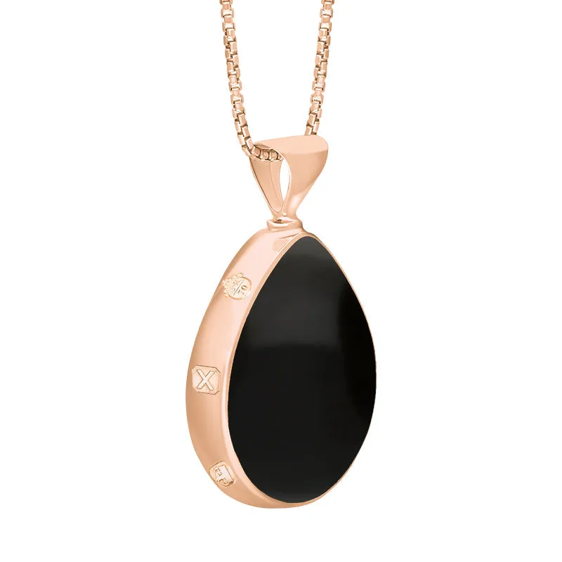 18ct Rose Gold Whitby Jet Turquoise Queens Jubilee Hallmark Double Sided Pear-shaped Necklace