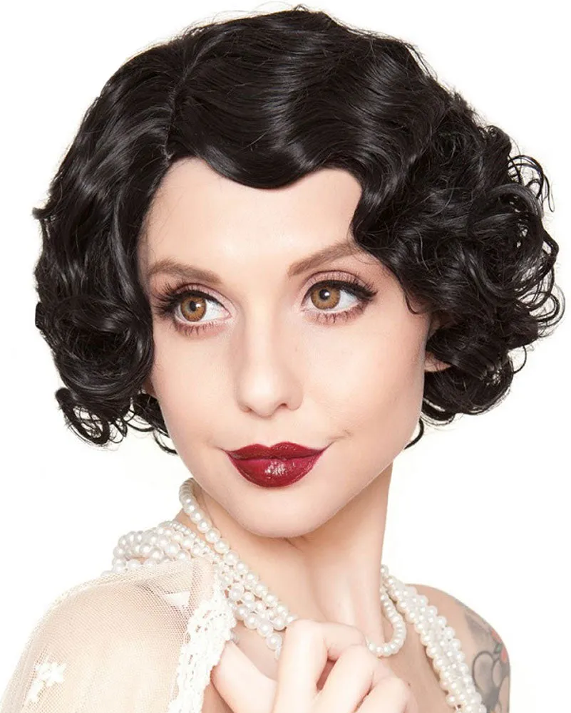 20s Flapper Finger Premium Black Wig