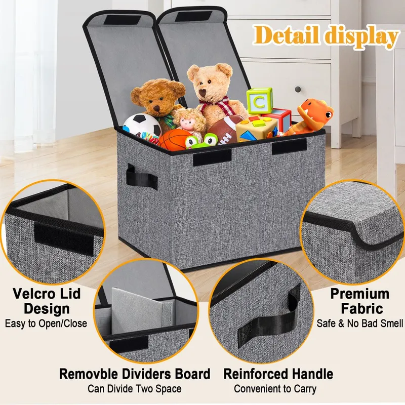 91L Large Toy Box Storage Chest Organizer with Lid and Handles