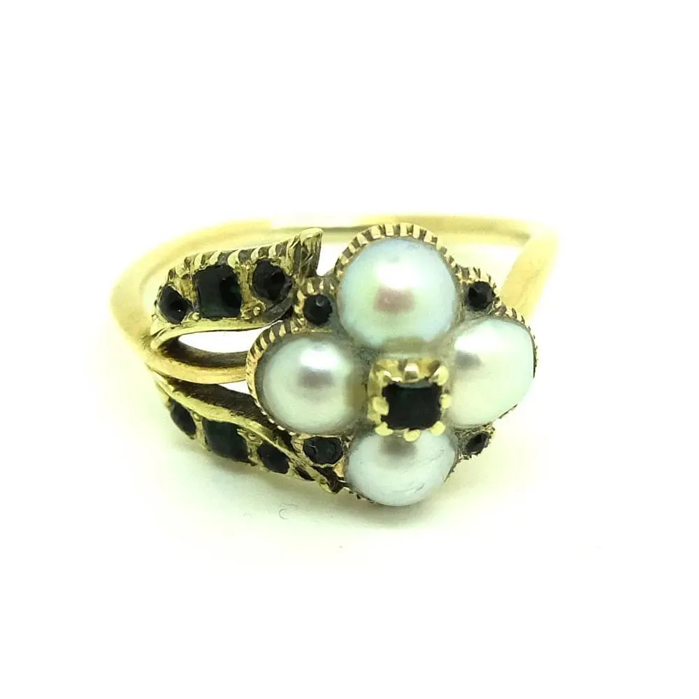 Antique Victorian Pearl & Green Garnet Mourning Ring