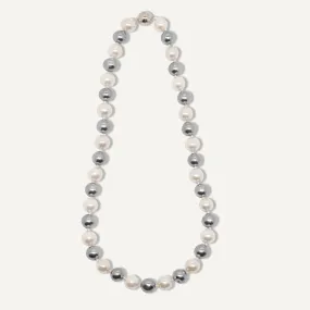 Audrey Mother of Pearl Cream & Silver Beaded Necklace In Silver-Tone