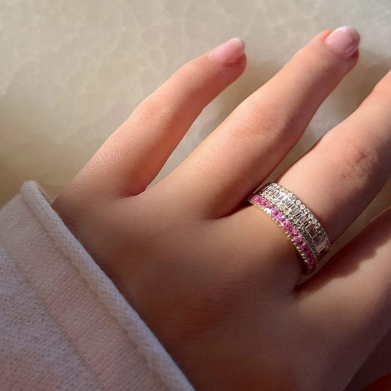 Baguette Eternity Ring | 14k Gold & Pink Sapphire