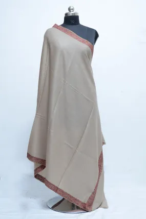 Beige Colour Semi Pashmina Sozni Shawl With Beautiful Border Owning A Unique Accessory.