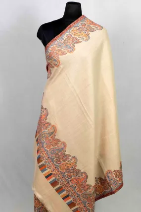 Beige Colour Shawl With Kani Style Bold And Dense Border Gives Rich And beautiful Look.