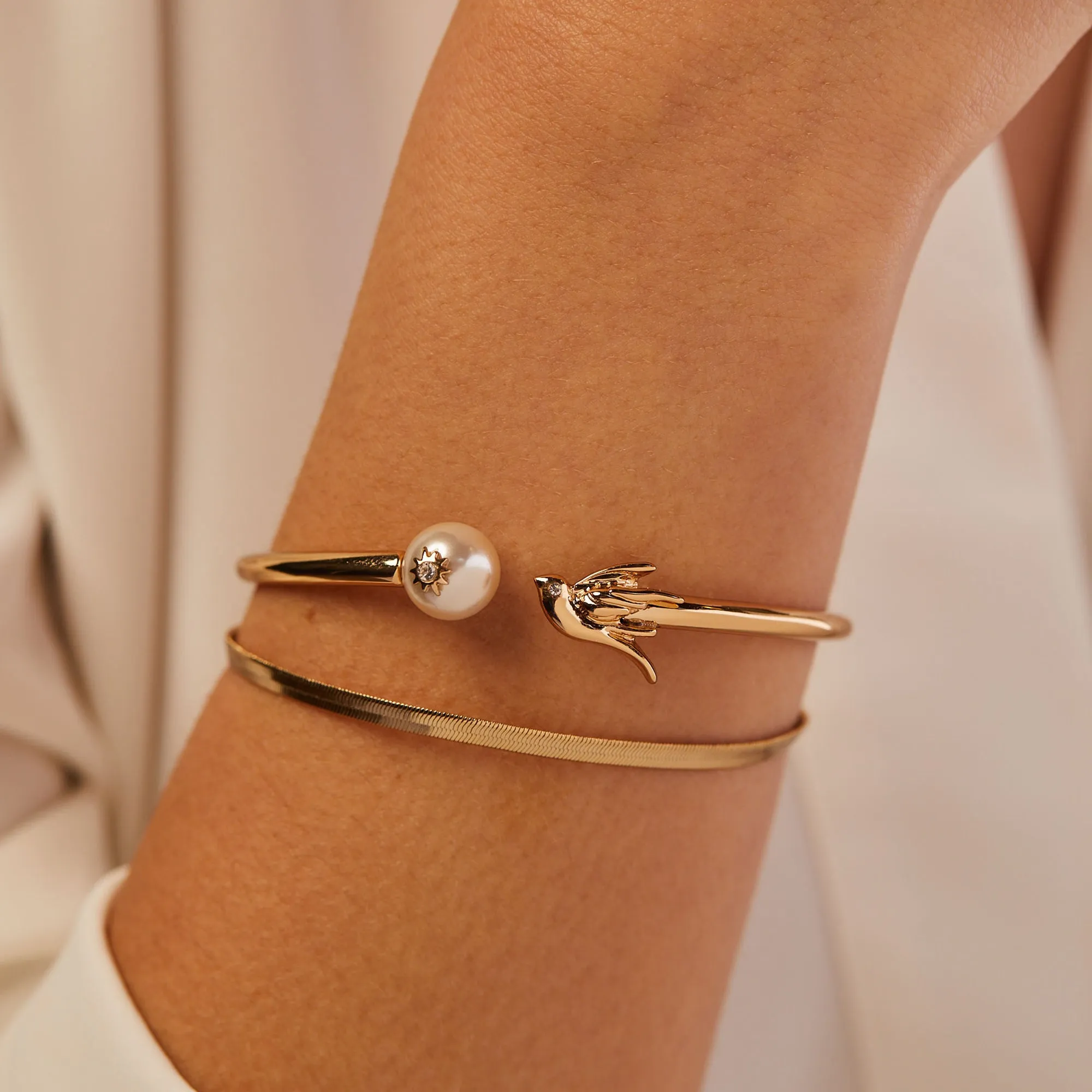 Bird   Pearl Cuff Bracelet