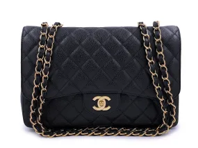 Chanel 2009 Black Caviar Jumbo Classic Single Flap Bag GHW