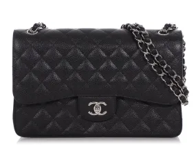 Chanel Jumbo Black Quilted Caviar Classic Double Flap