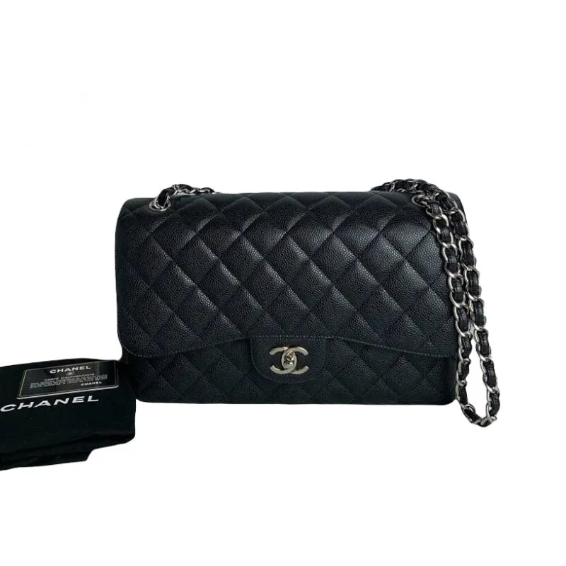 Classic Double Flap Jumbo Caviar Black SHW