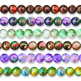 Colorful Marble Effect Glass Beads | Size : 6mm | 6 Line | Approx 420pcs