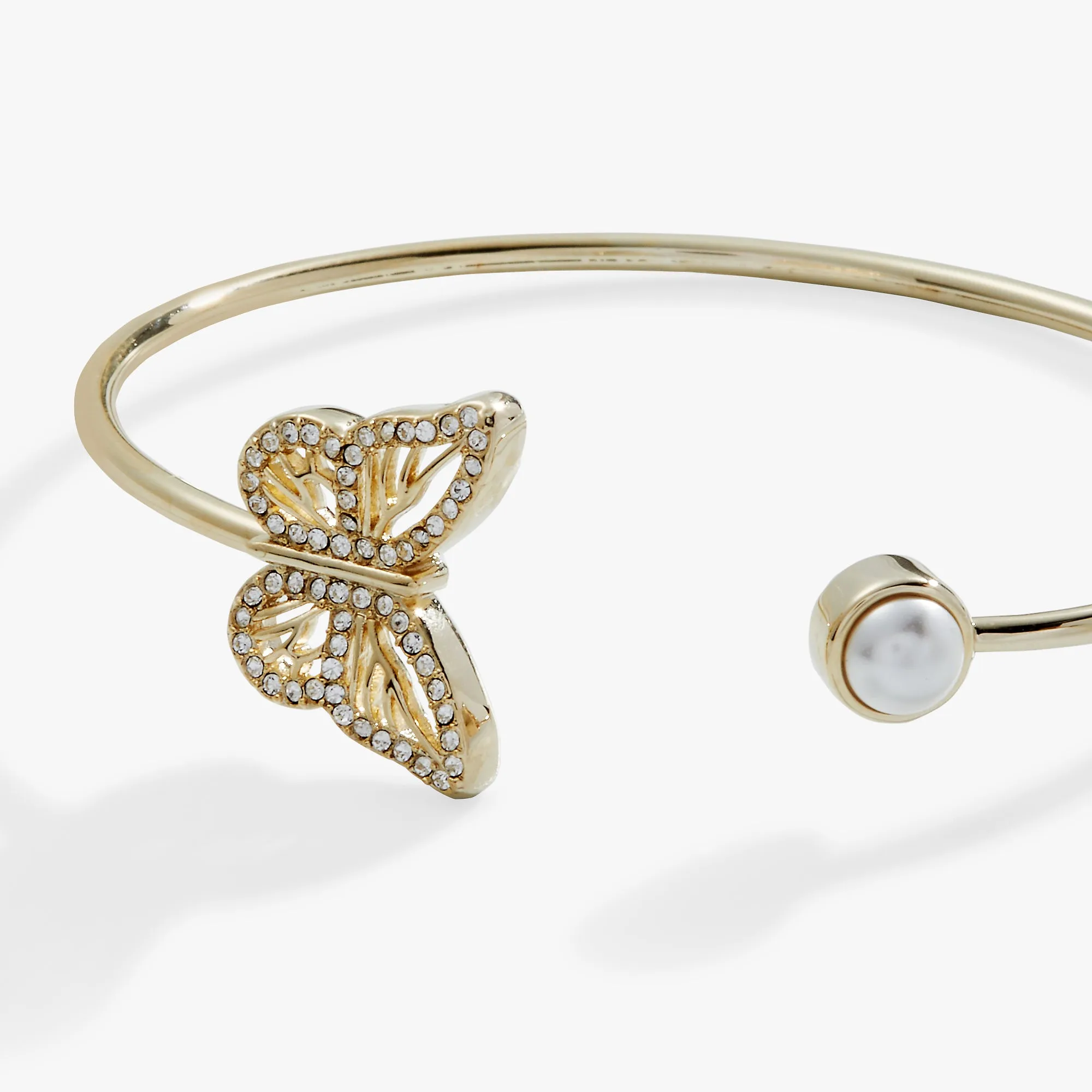 Crystal Butterfly   Pearl Flex Cuff Bracelet