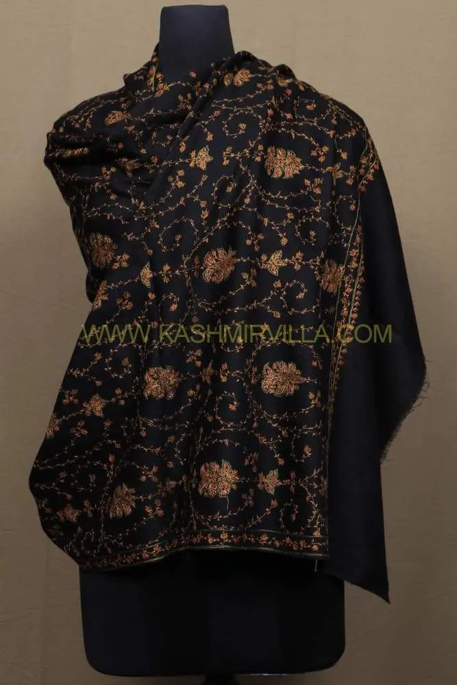 Evergreen Black Colour Sozni Work Shawl With OverAll Jaal Is Designed With Dew Concentration.