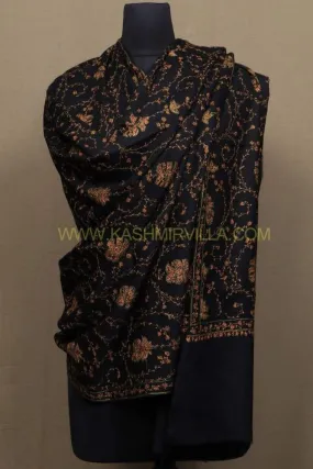 Evergreen Black Colour Sozni Work Shawl With OverAll Jaal Is Designed With Dew Concentration.