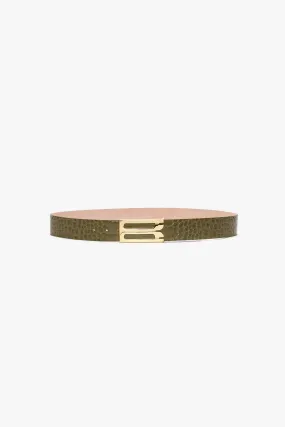 Exclusive Jumbo Frame Belt In Khaki Croc Embossed Calf Leather