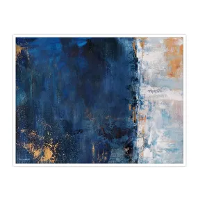 Framed horizontal sapphire blue & gold abstract wall art print