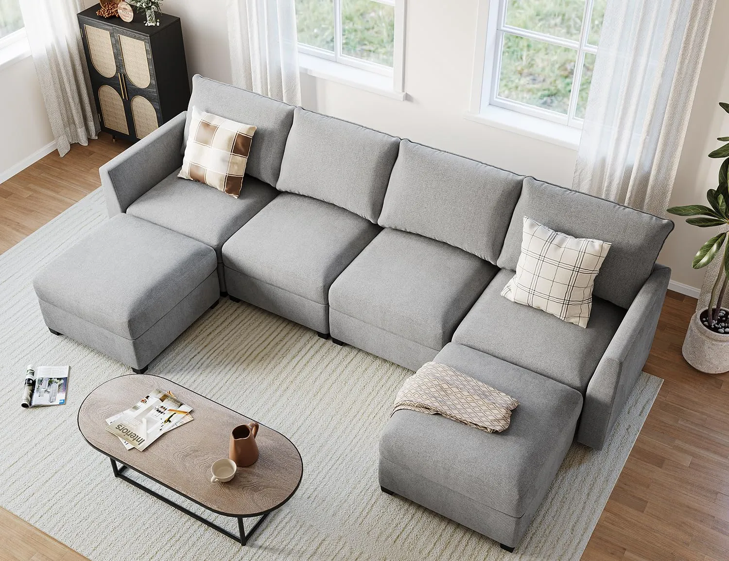 GARVEE IDELAHOUSE Middle Module Seat for Modular Sofa Sectional Couch with Storage, Customizable Sectional Sofa Couch Accent Armless Chair, Linen Fabric, Grey