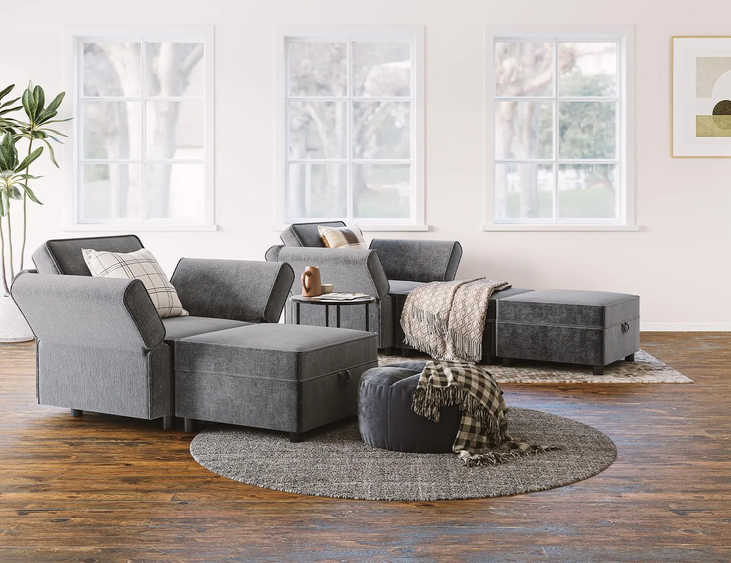 GARVEE Modular Sectional Sofa Middle Module with Storage Space 11 Angles Adjustable Backrest Grey 31 D x 26 W x 33 H