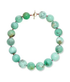 Jumbo Chrysoprase, Ruby & 14k Gold Necklace