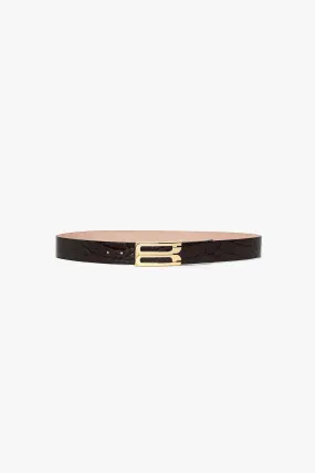 Jumbo Frame Belt In Espresso Croc Embossed Calf Leather