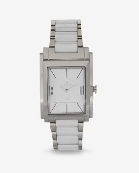 Men's Swiss Quartz White Ceramic & Stainless Steel Rectangular Dress Watch