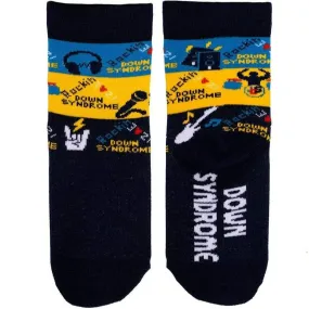 Navy Striped Rockin Down Syndrome  Socks Junior Crew Sock