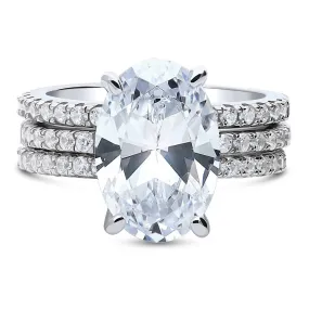 Solitaire Hidden Halo 5.5ct Oval CZ Ring Set in Sterling Silver