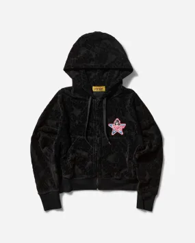 Women's Flame Logo Jacquard Cropped Zip Hoodie Black