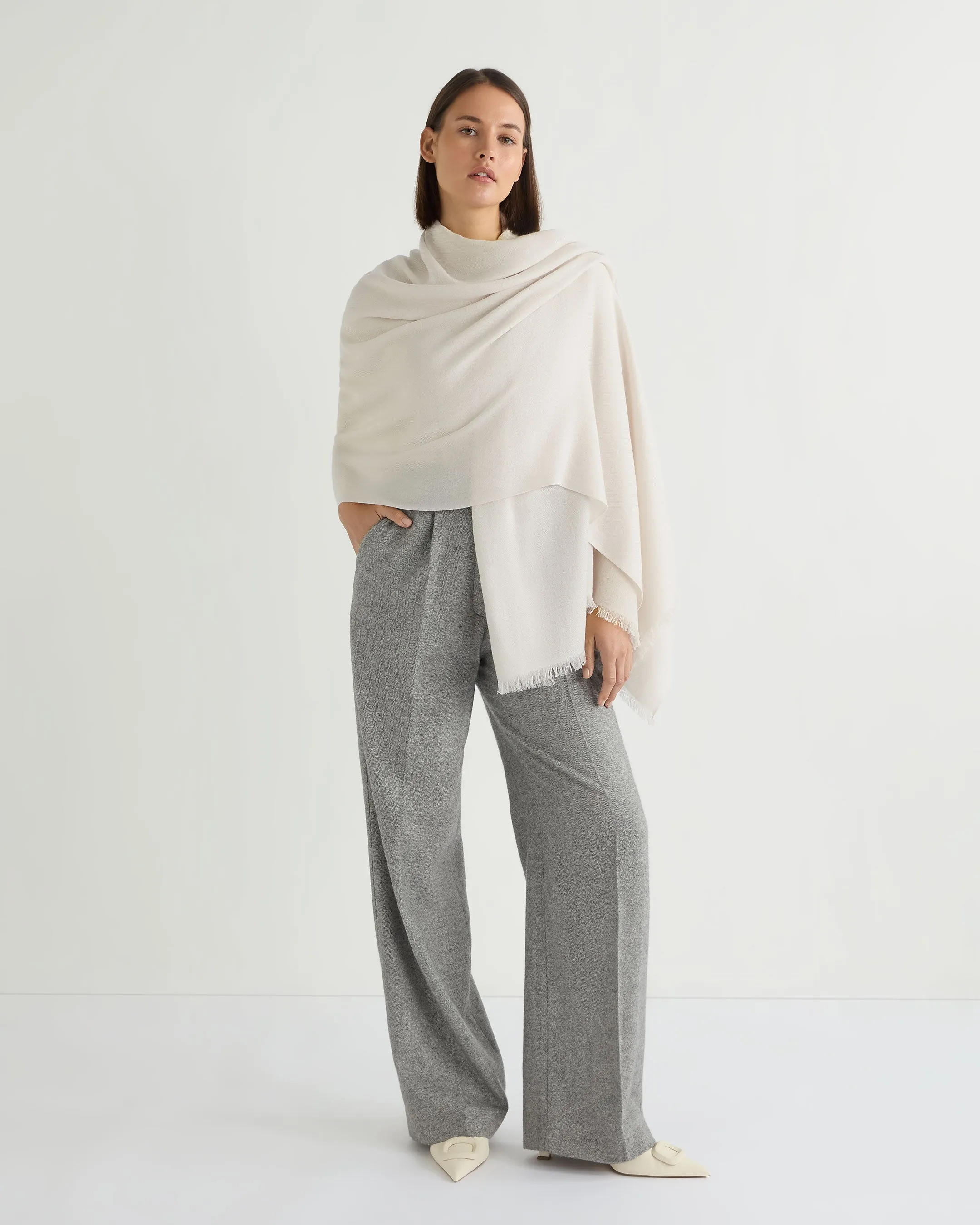 Women's Pashmina Cashmere Shawl Frost White