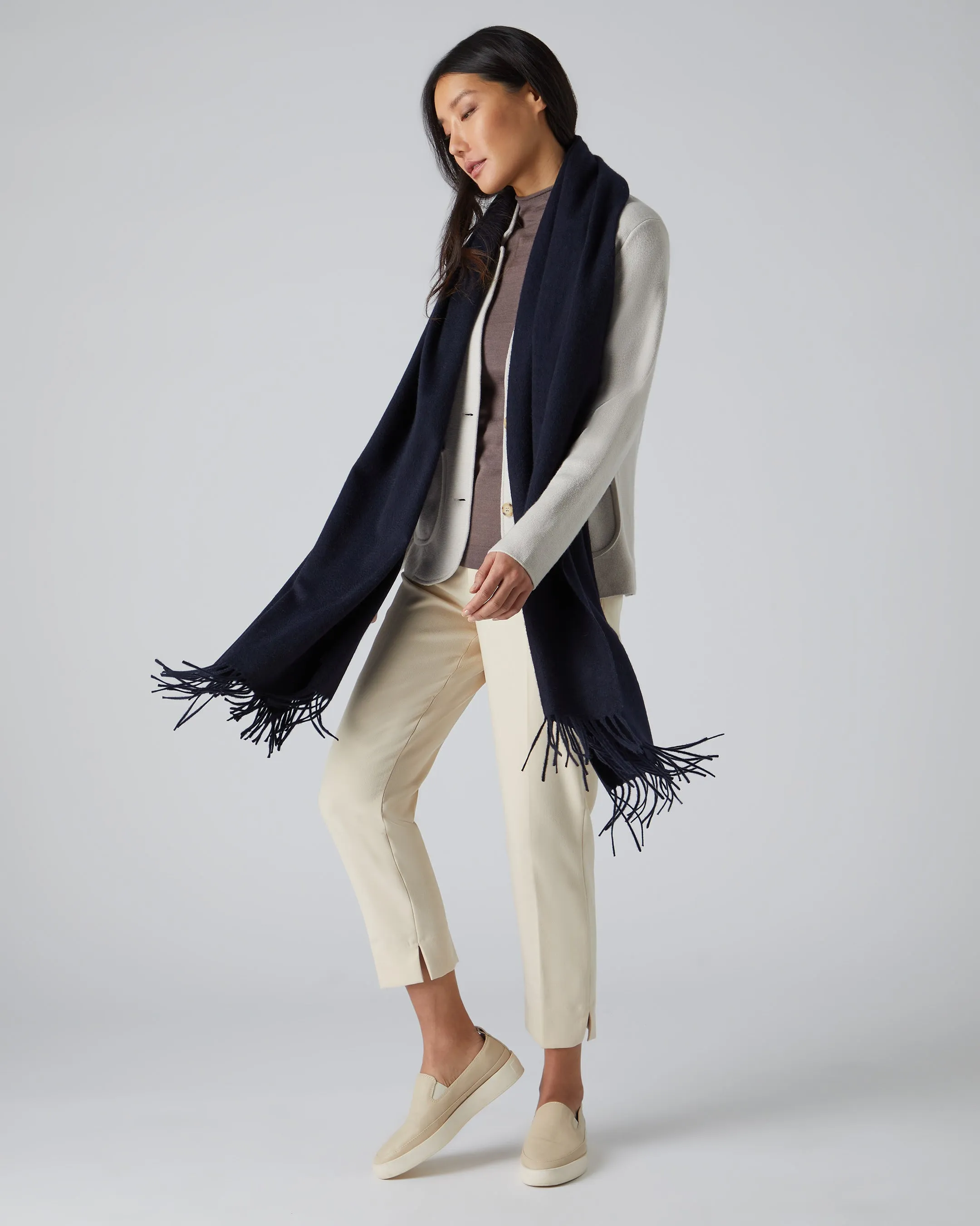 Women's Woven Cashmere Shawl Navy Blue